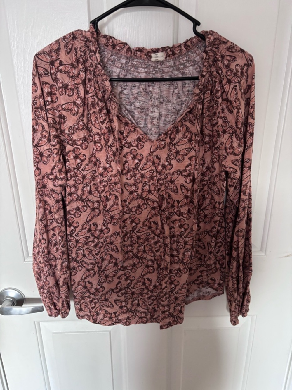 Womens Pink Floral-Print Long-Sleeve Blouse